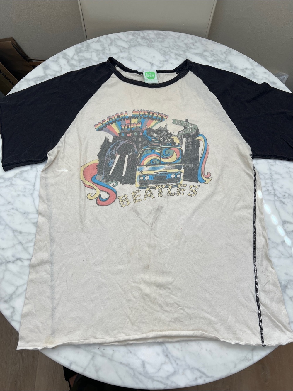 The Beatles Short Sleeve Raglan Tee - Black & Cream with Multicolor Graphic